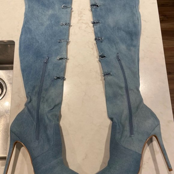 Brand new, Thigh high, Denim boots, size 8 - Picture 4 of 5